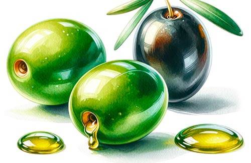 Three green apples with a slice of a green apple, and some apple blossoms premium digital watercolor illustration