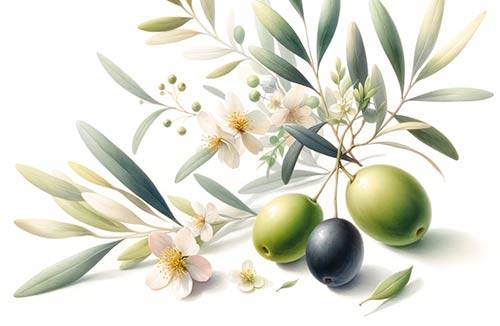 Premium Digital Watercolor Illustration of five blueberries with added green leaves, created in a realistic and detailed style