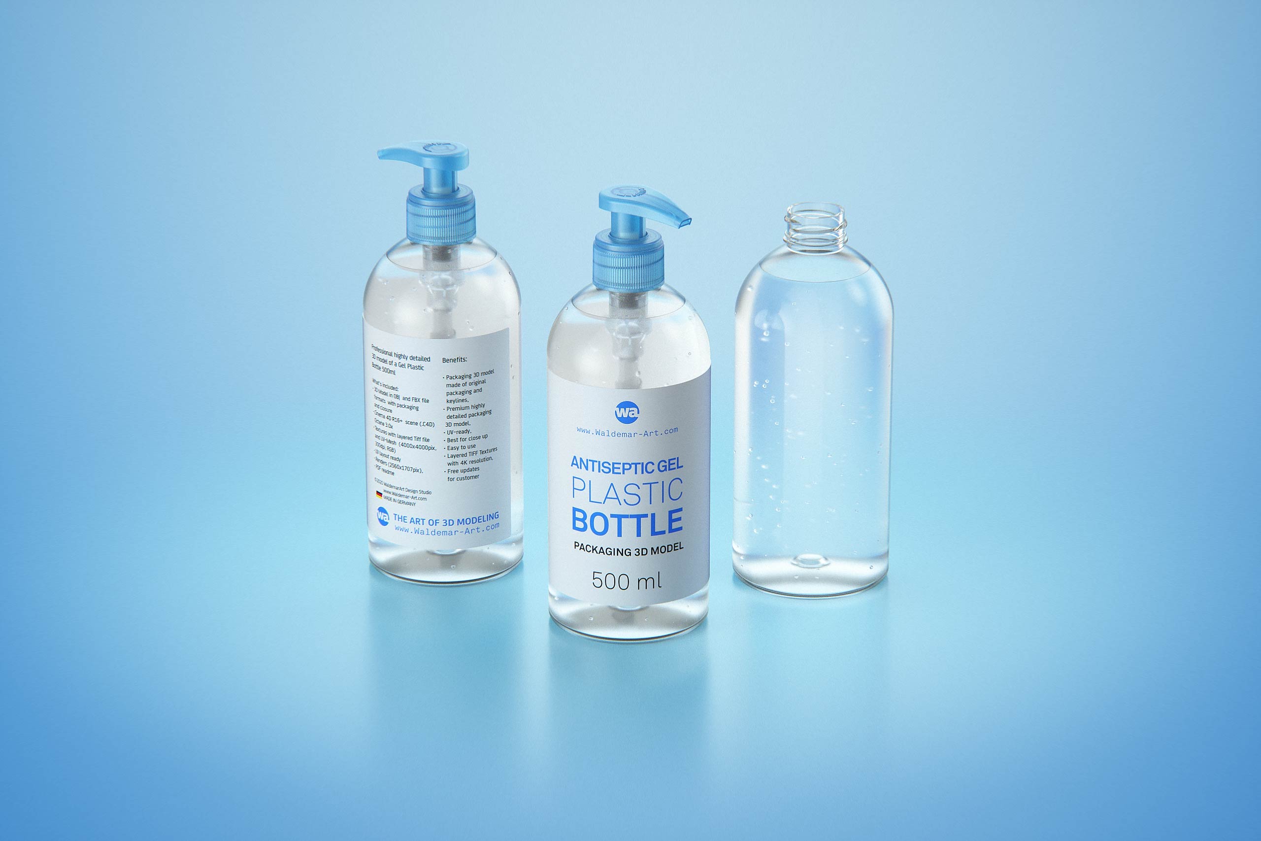 Anticeptic Gel Plastic Bottle 500ml (rounded egdes) packaging 3D model