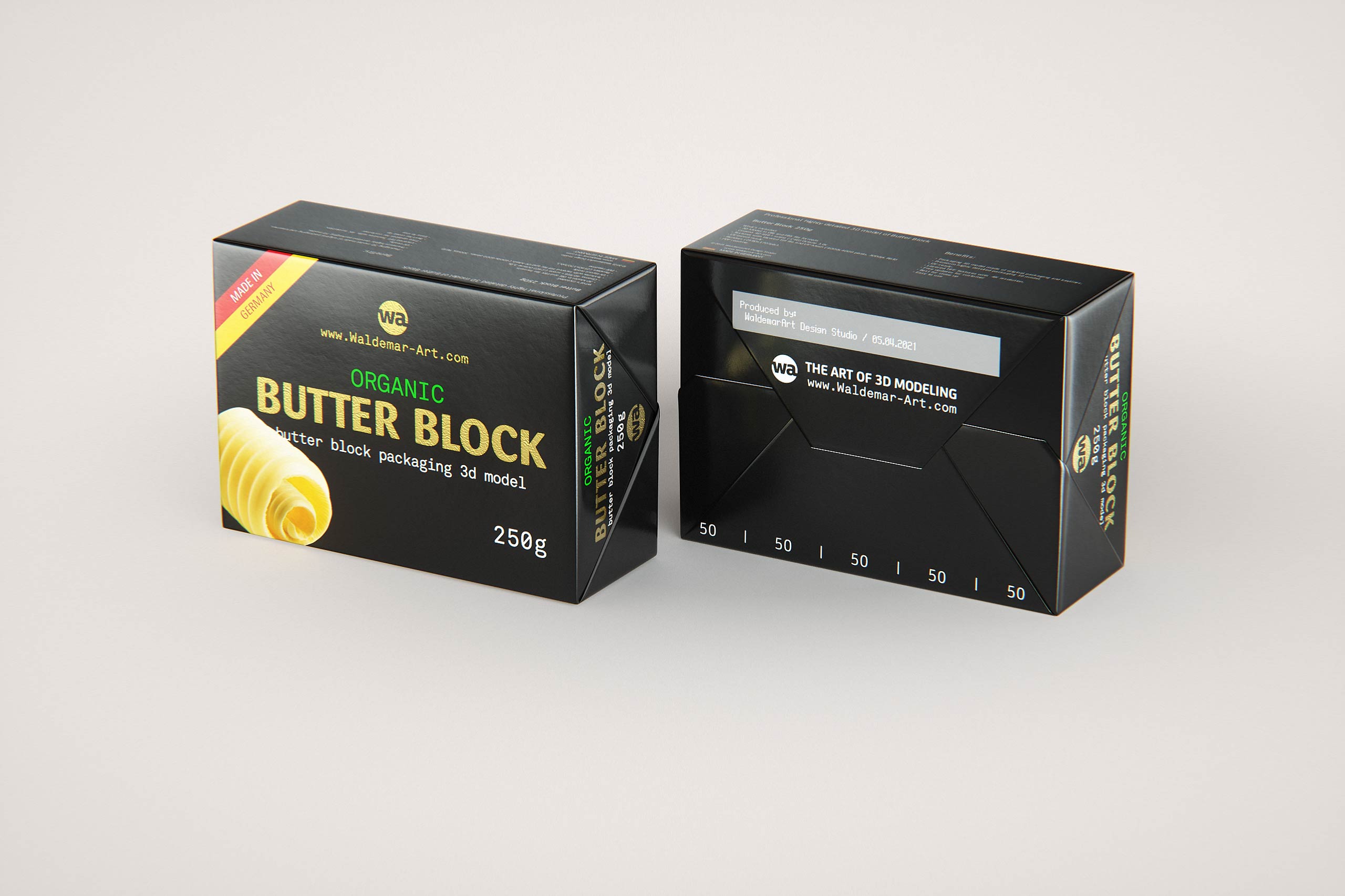 Butter Block 250g packaging 3d model / WA Design Studio