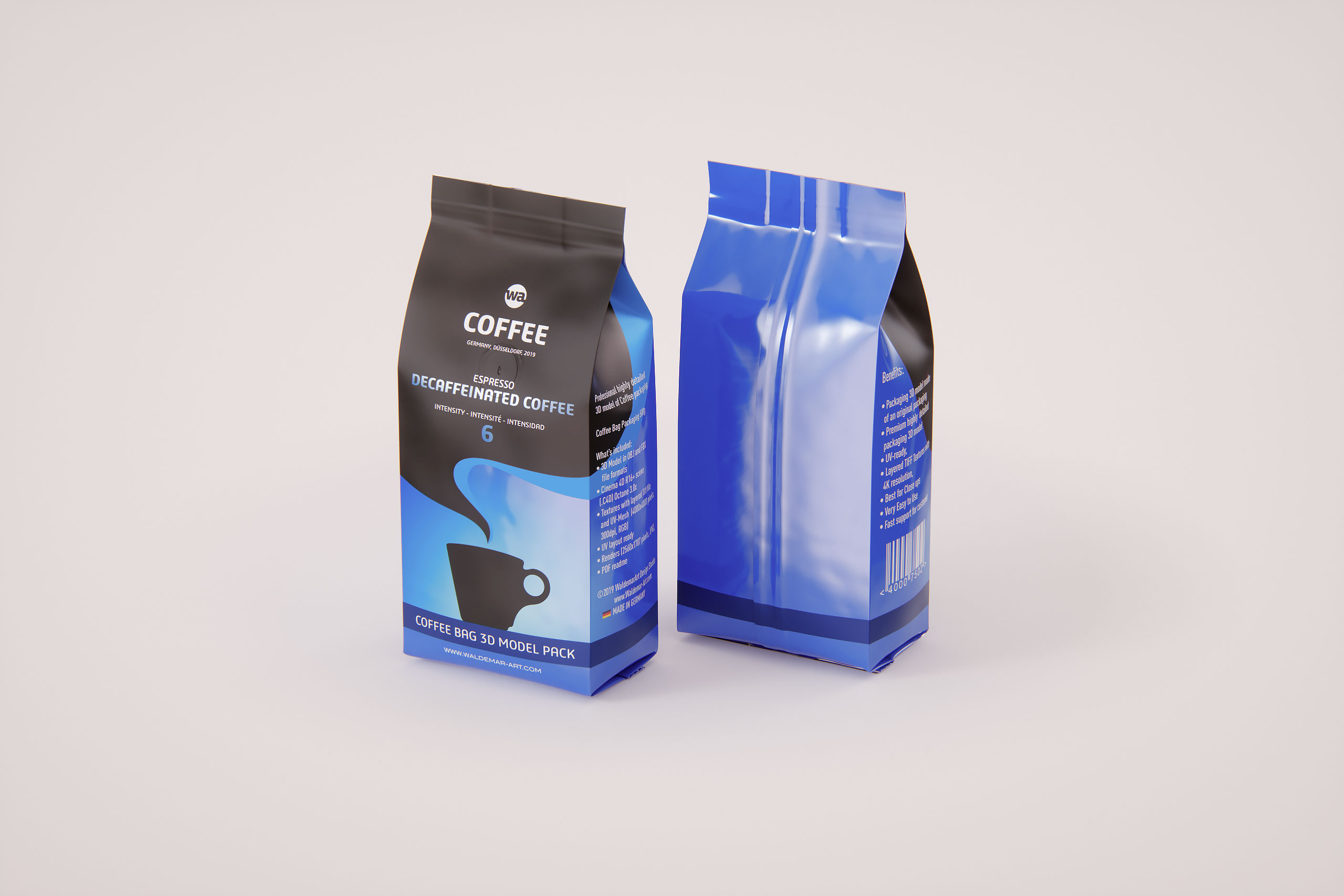 Coffee Plastic Bag packaging 3D model 500g / WA Design Studio