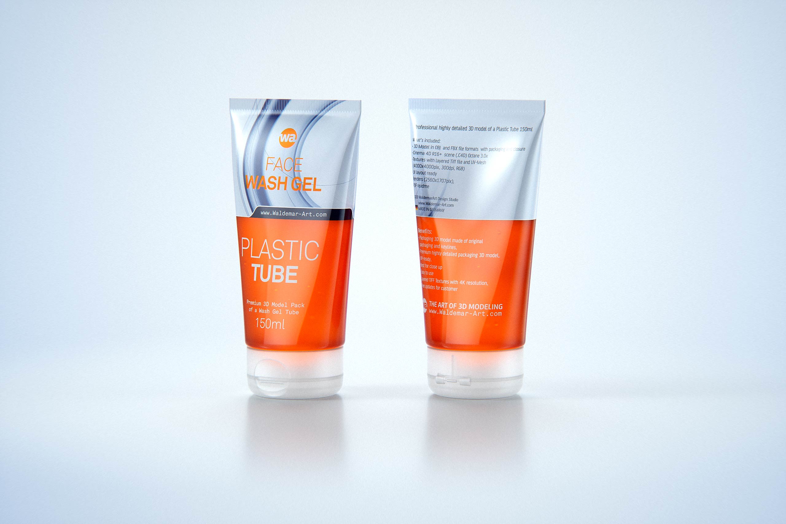Face wash gel plastic tube 150ml packaging 3d model / WA