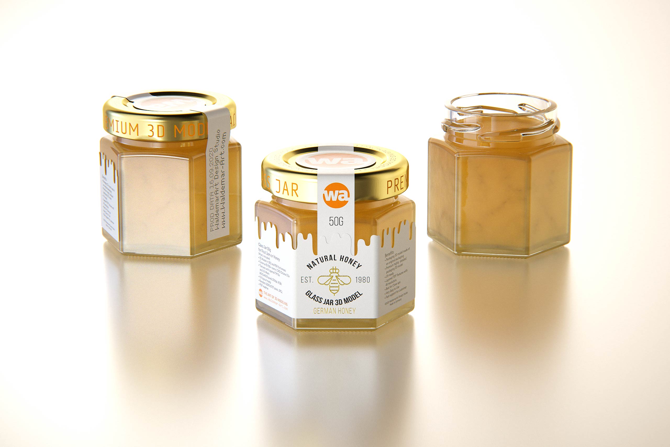 German Honey Glass Jar 50g packaging 3d model / WA Design Studio