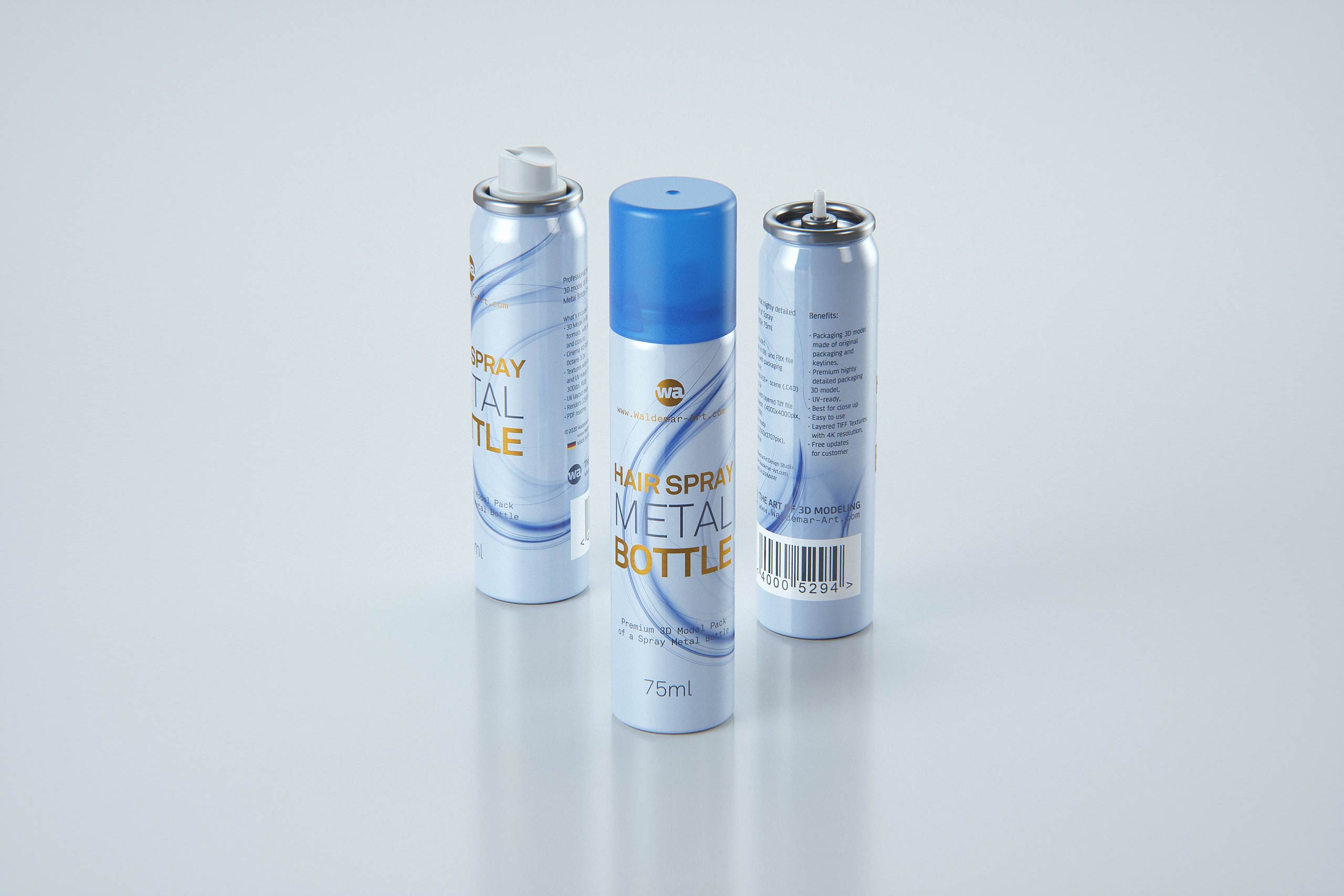 Hair Spray Metal Bottle 75ml packaging 3d model / WA Design Studio