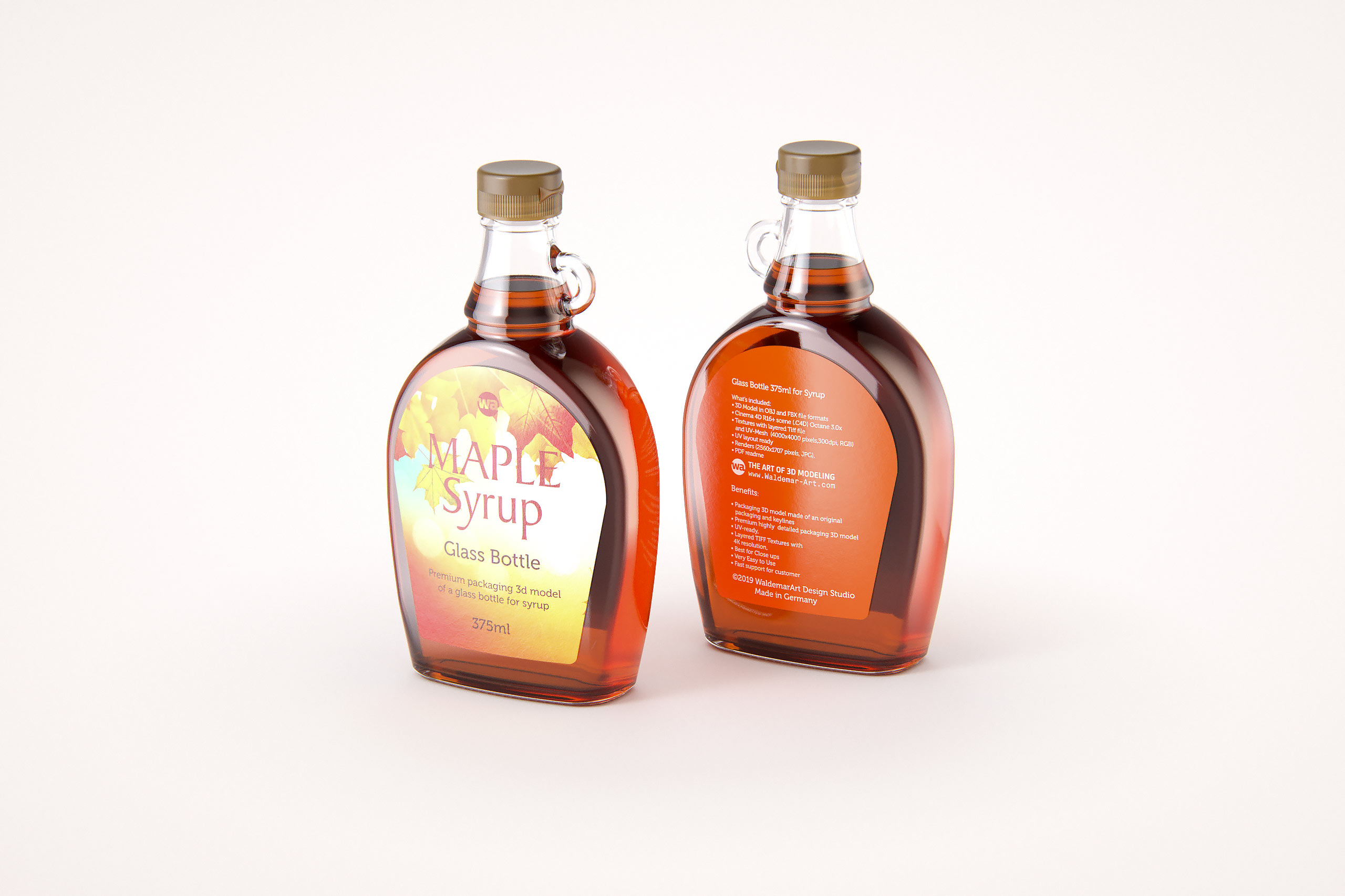 Maple Syrup Glass bottle 375ml 3D model pack (clear glass) / WA Design