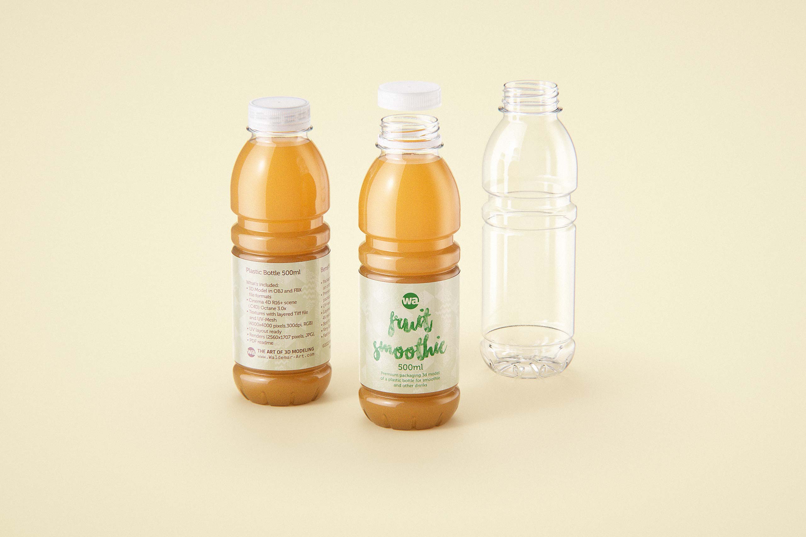 Smoothie/Juice plastic bottle 500ml 3d model pack / WA Design Studio