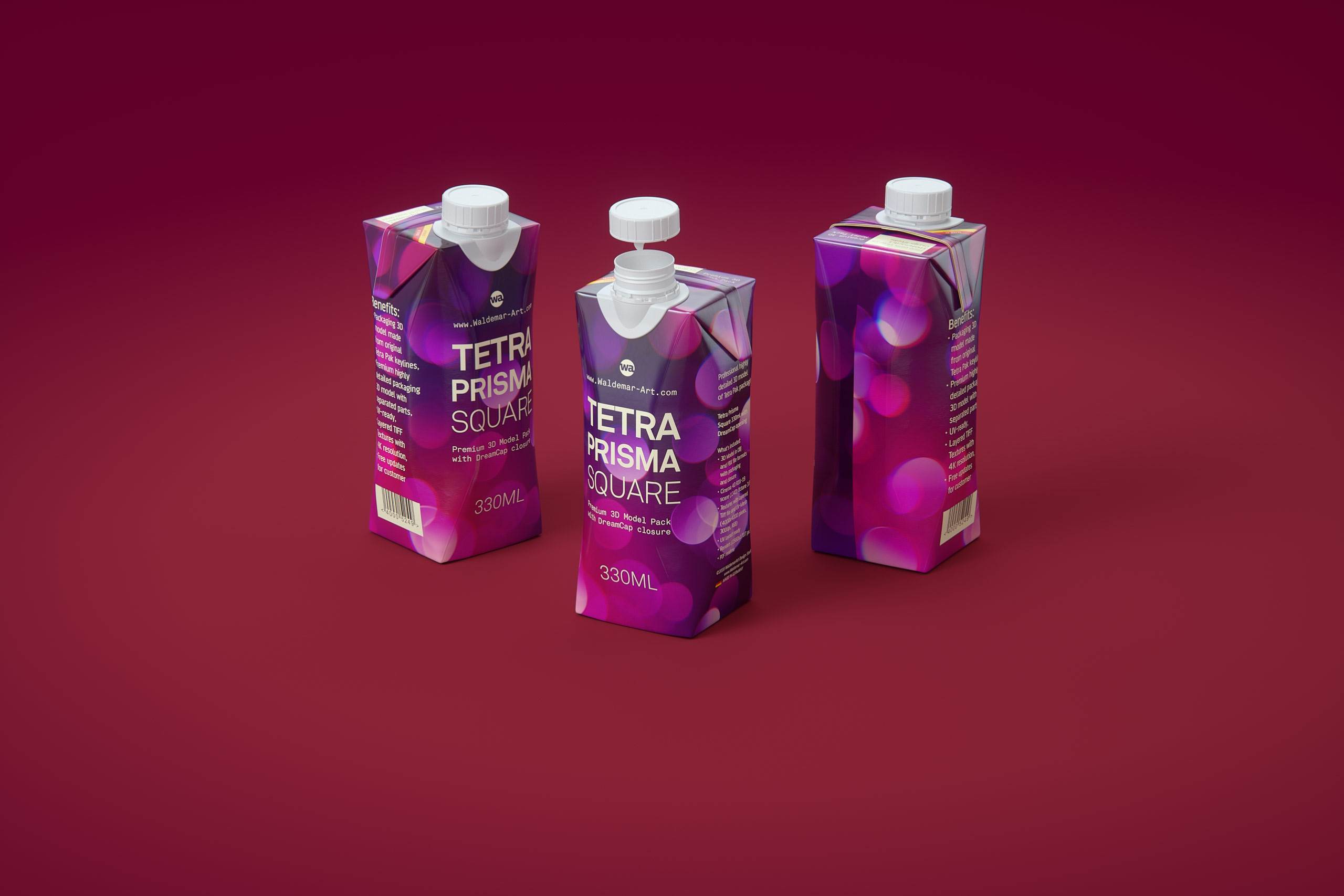 Tetra Pack Prisma Square 330ml 3D model pak with DreamCap 26 opening