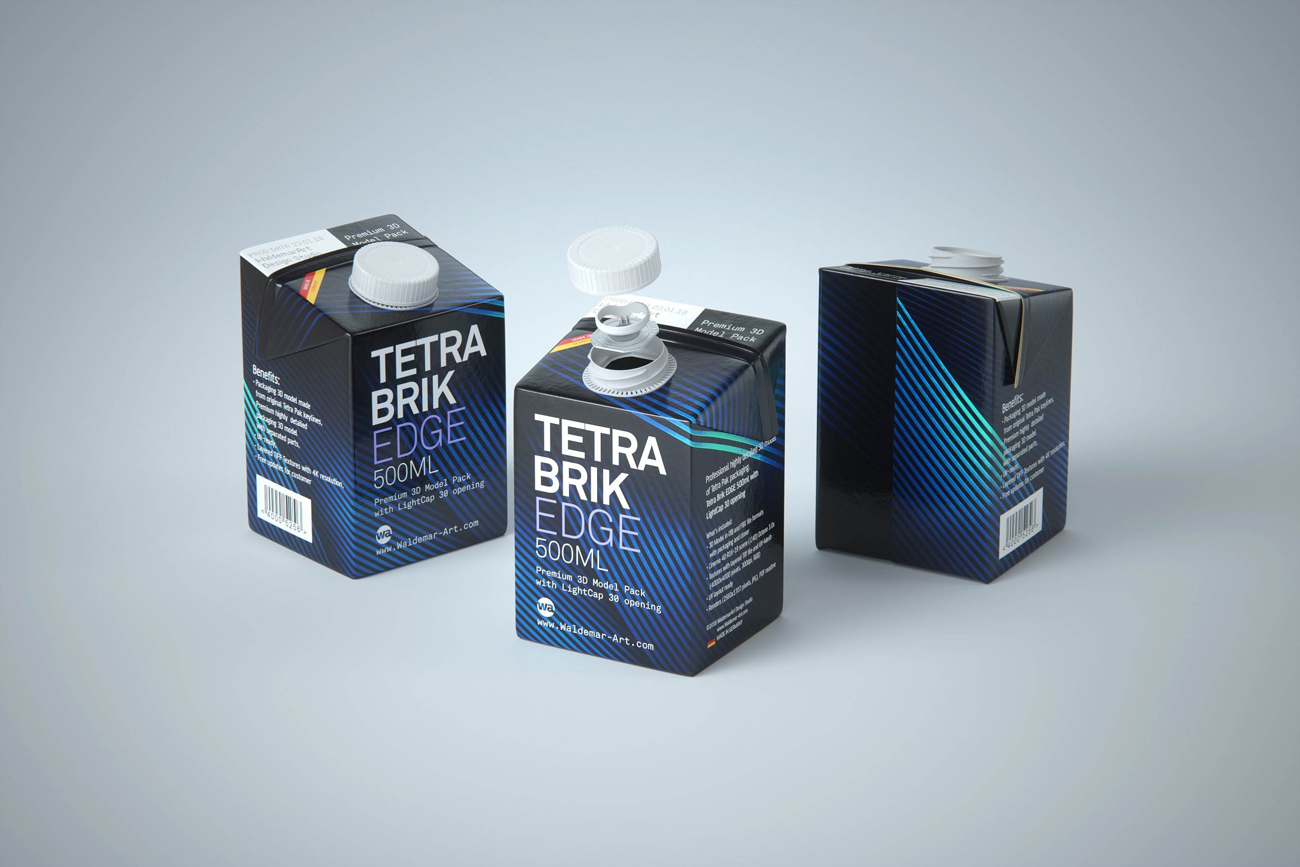 Tetra Pack Brick EDGE 500ml with LightCap 30 packaging 3D model pak