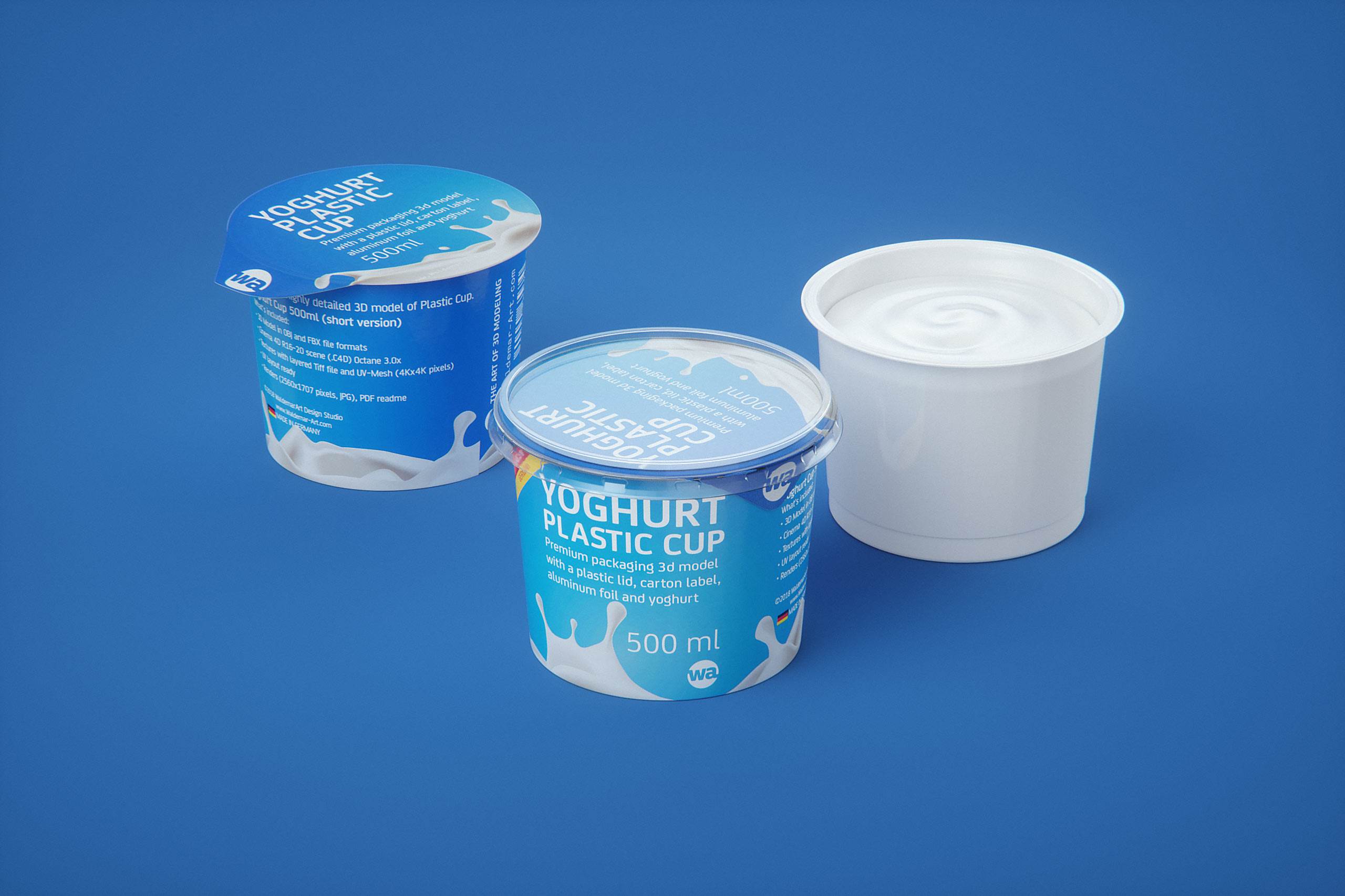 Yoghurt Plastic Cup (short version) 500ml Premium packaging 3D model