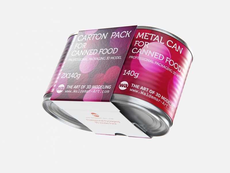 2x140g Metal Can for Canned Food Carton Pack 3D model