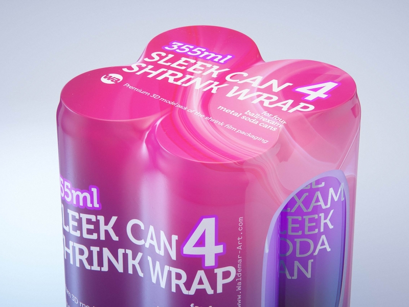 4 Shrink Wrap packaging for Sleek soda can 355ml premium packaging 3D