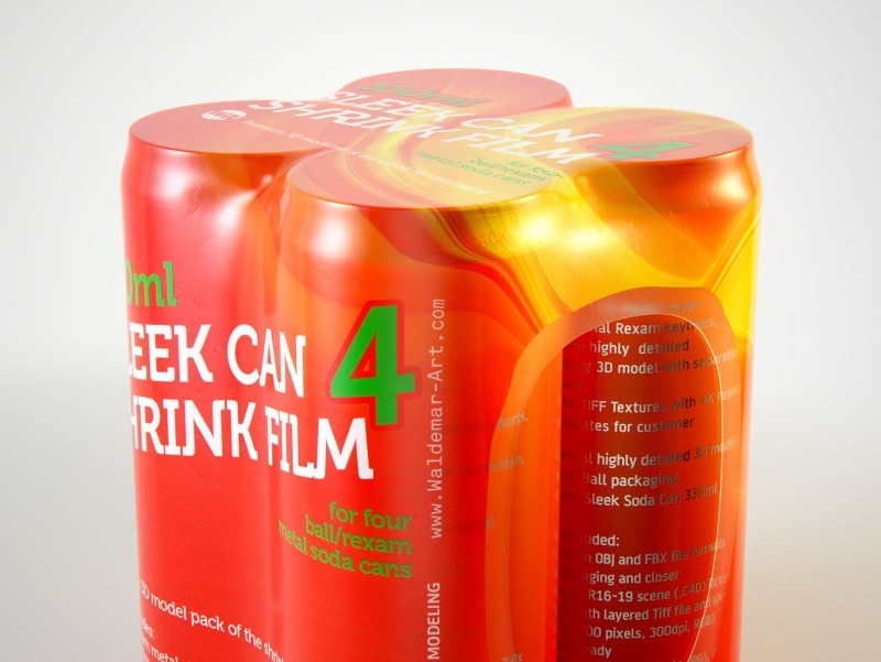 4 (four) Shrink Film pack with Sleek Can 330ml (WITHOUT WRINKLES) professional packaging 3D model pack