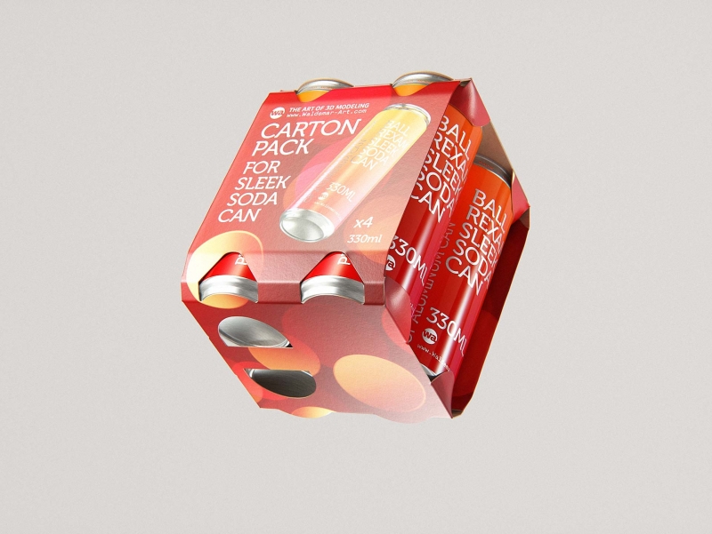 4x Carton Pack for Sleek Beer/Soda Can 330ml packaging 3D model
