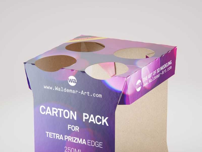 Carton Pack for four (x4) Tetra Prisma EDGE 250ml packaging 3d model pak
