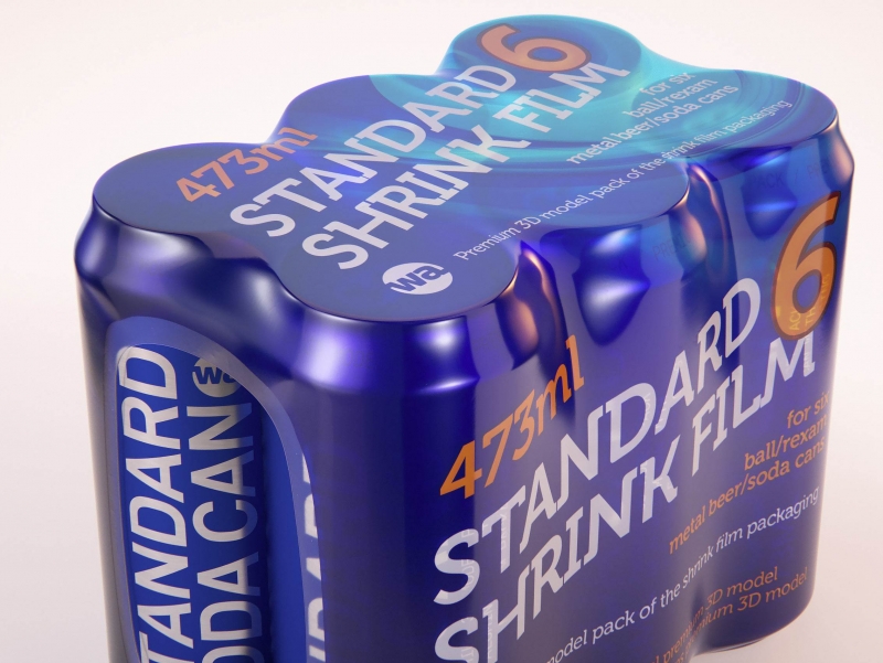 6 (six) Shrink Film packaging 3D model pack with Soda Can 473ml