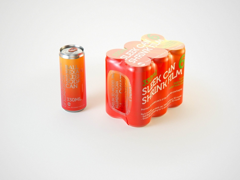 6 (six) Shrink Film pack with Sleek Can 330ml (WITHOUT WRINKLES) professional packaging 3D model pack
