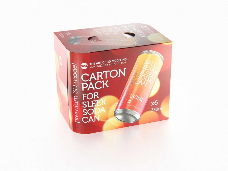 Carton box for x6 (six) Sleek Beer-Soda can 330ml packaging 3d model