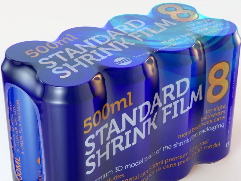 8 (eight) Shrink Film pack with Soda-Beer Can 500ml professional packaging 3D model pack