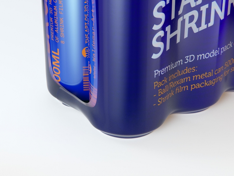 8 (eight) Shrink Film pack with Soda-Beer Can 500ml professional packaging 3D model pack