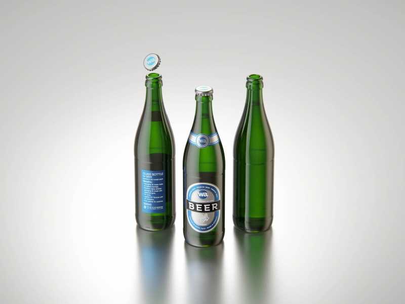 Standard Beer Bottle 3D model NRW 500ml with Crown cork and labels