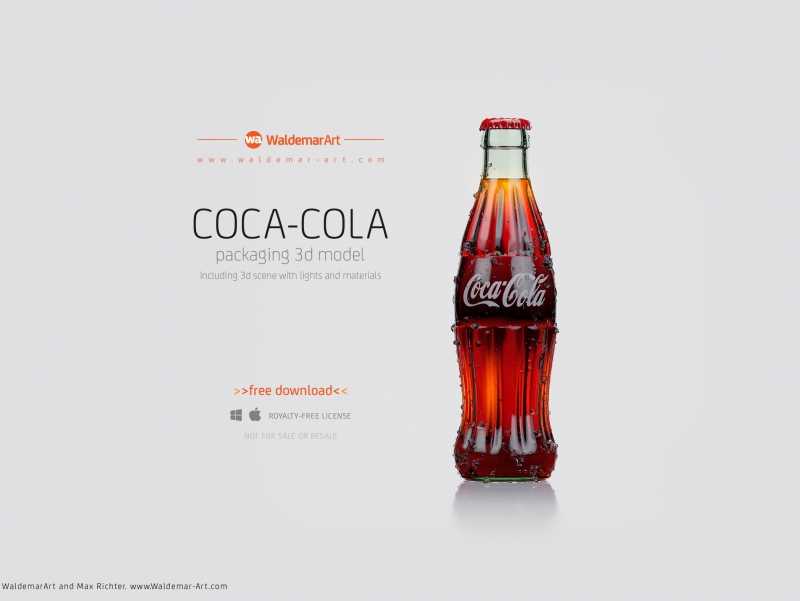 Free 3D Model and Scene of Coca-Cola bottle (Vray for C4D)