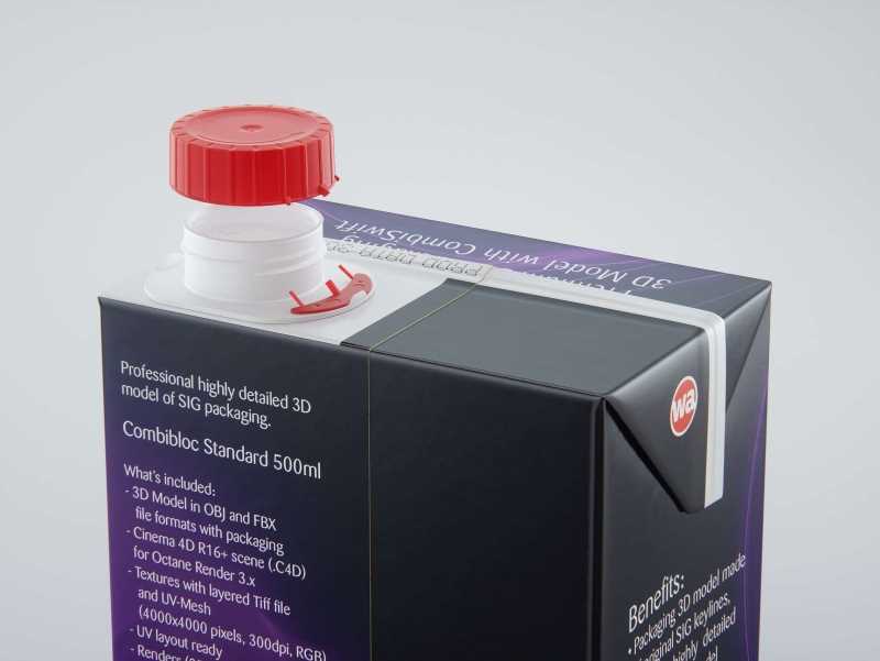 SIG Combibloc Standard 500ml packaging 3d model with CombiSwift closure