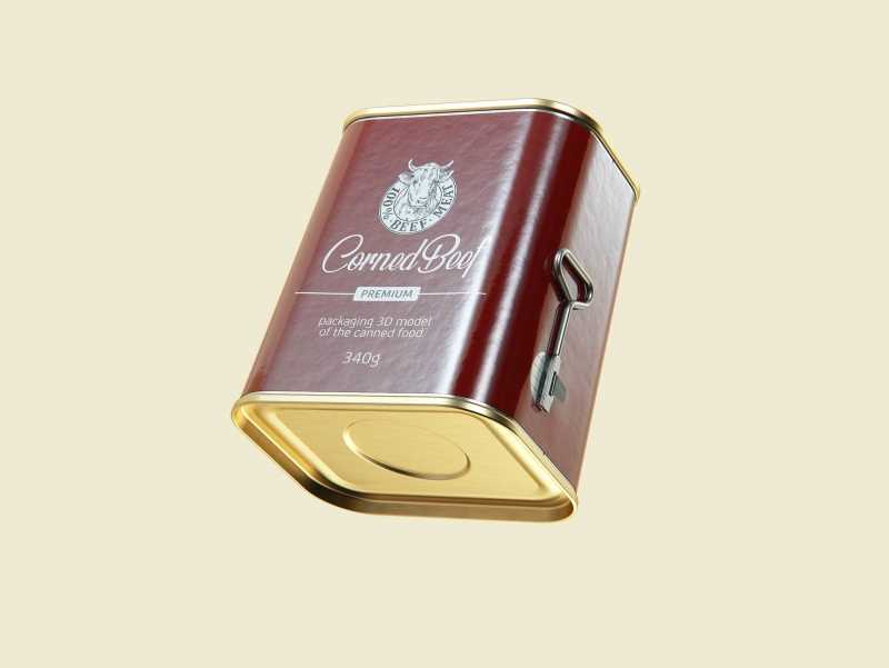 Corned Beef metal cans 340g (2 set) with the key packaging 3d model