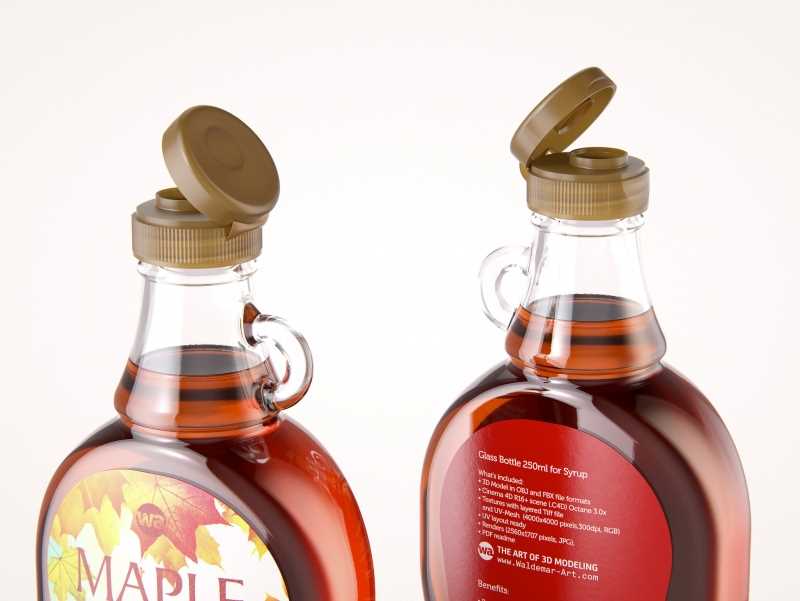 Maple Syrup Glass bottle 250ml 3D model pack (with a glass pattern)
