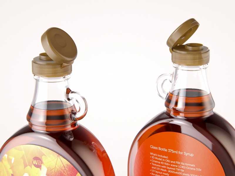 Maple Syrup Glass bottle 375ml 3D model pack (clear glass)