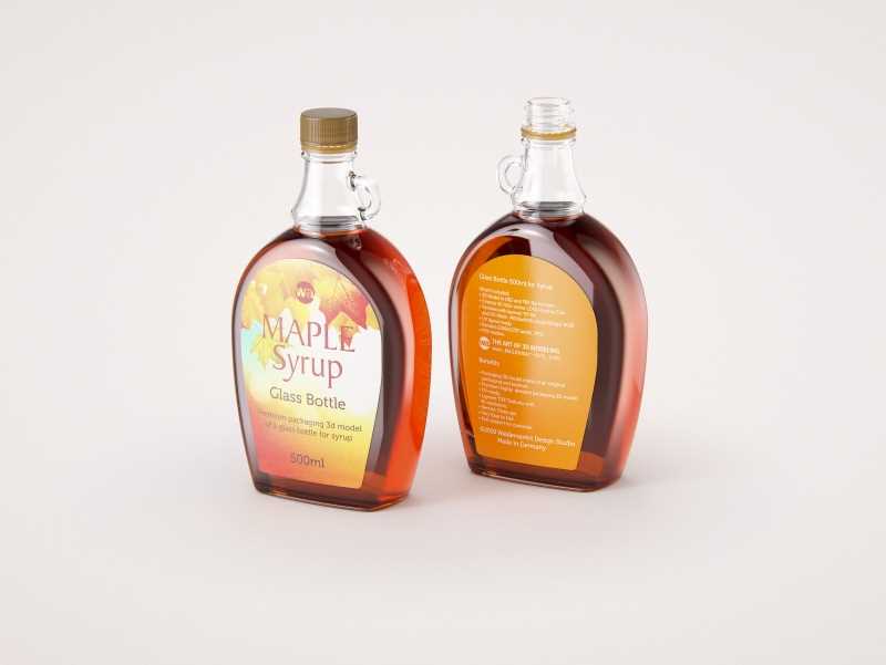 Maple Syrup Clear Glass bottle 500ml 3D model pack
