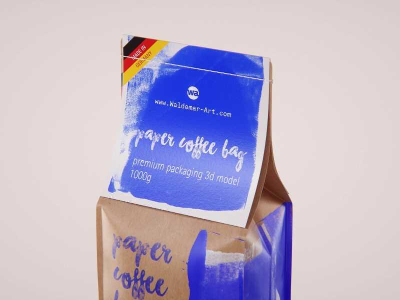 Paper Coffee Bag 1000g with stitches packaging 3D model