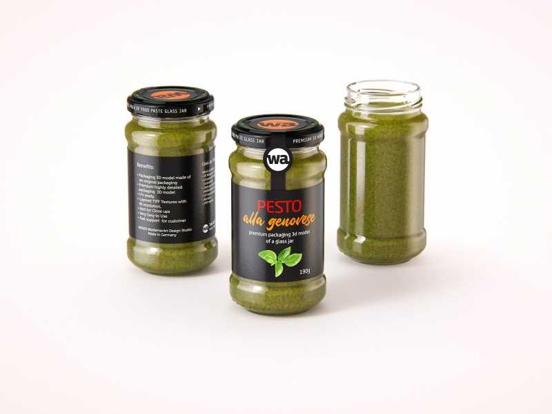Pesto alla genovese 190g glass jar packaging 3d model