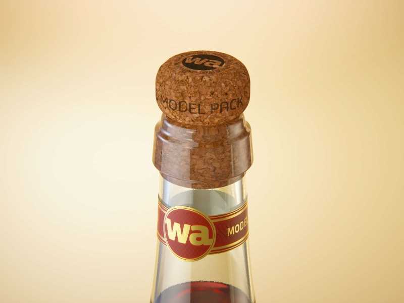 Spumante/Lambrusco/Secco bottle 750ml 3D model with Champagne cork and glass of sparkling wine