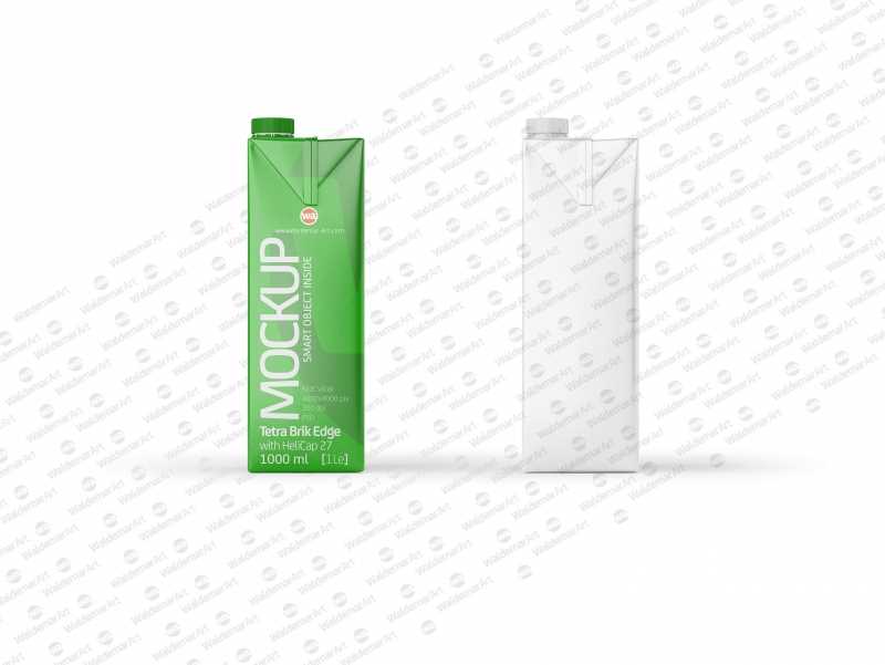 Mockup of Tetra Pack Brick 1000ml Square with HeliCap 27 - Side view
