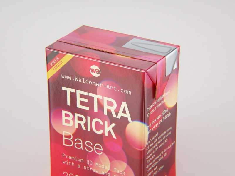 Tetra Pack Brick Base 200ml with Pull Tab and a packaged straw packaging 3d model pak