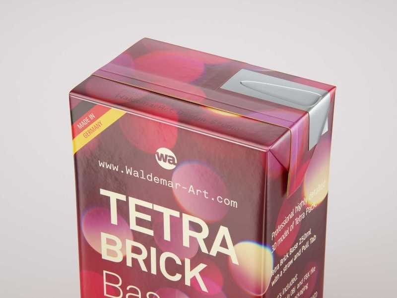 Tetra Brick Base 250ml with a Straw and Pull Tab packaging 3d model pak