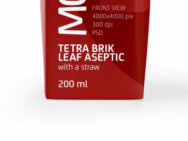 Tetra Pack Brick Slim Leaf 200ml Front View Photoshop Mockup