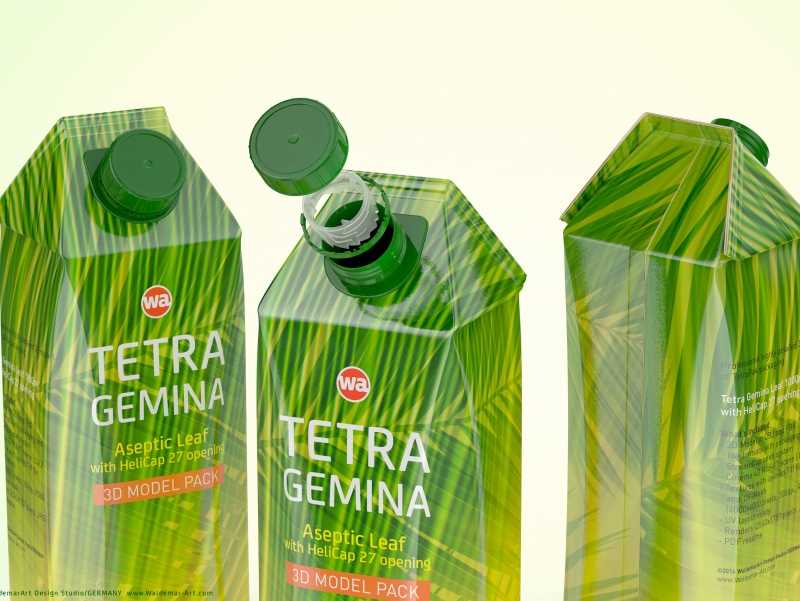 Tetra Pack Gemina Leaf 1000ml with HeliCap 27 packaging 3D model pak