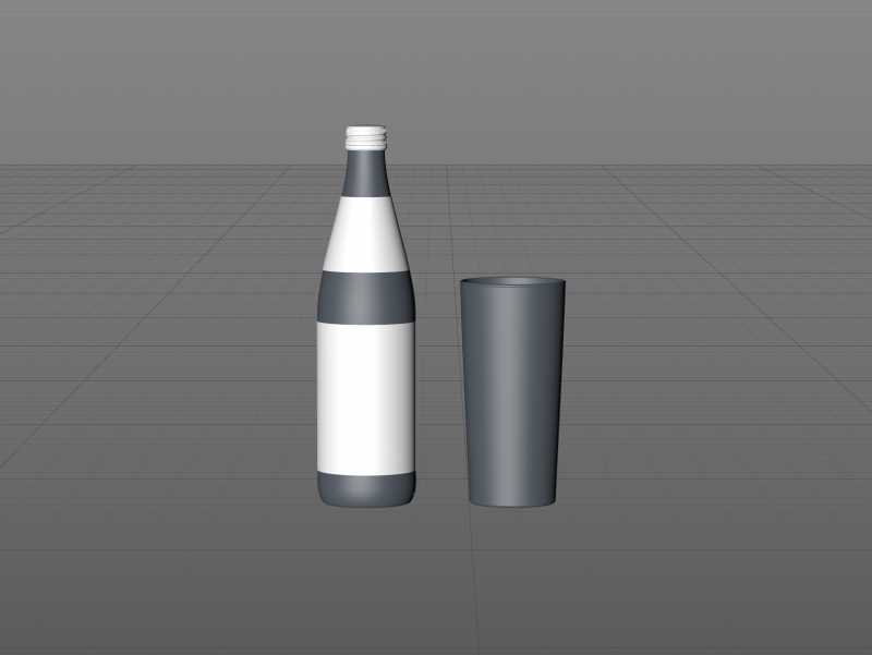 Packaging 3d model of a Mineral water glass bottle 500ml with a glass of water