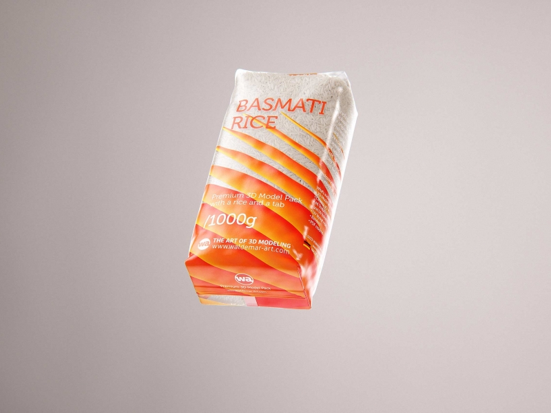 Basmati long grain rice plastic bag packaging 1kg premium 3d model