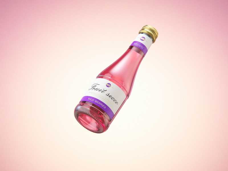 Fruit Secco glass bottle packaging 3D model 200ml with a screw cap and a glass of fruit wine