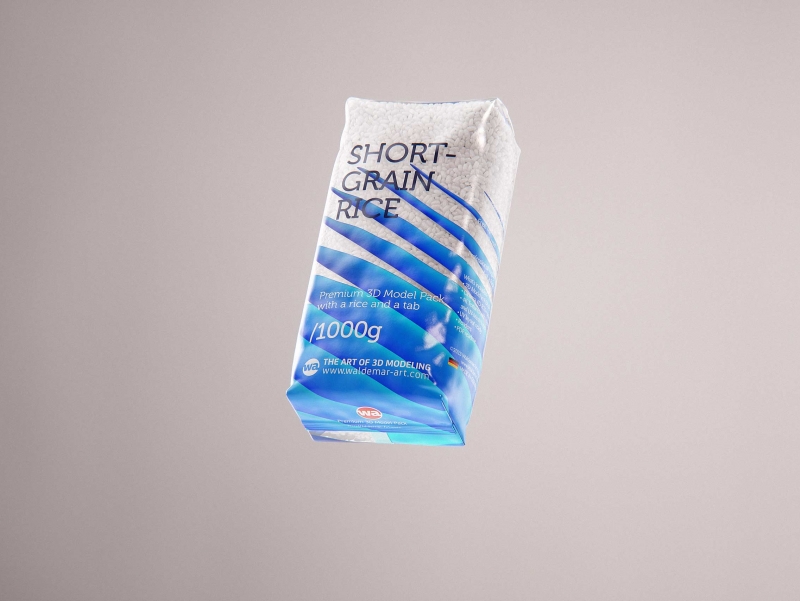 Short-grain rice plastic bag 1000g premium packaging 3d model