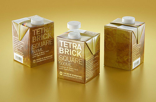 Tetra Pak Brick Base 100ml with Pull Tab and a packaged straw packaging 3d model pak