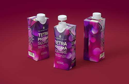 Packaging 3D model pak of Tetra Pack Prisma Square 250ml with PullTab and Straw
