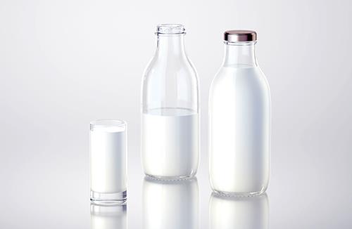 Milk Glass bottle 1000ml packaging 3D model with a screw cap and a glass of milk