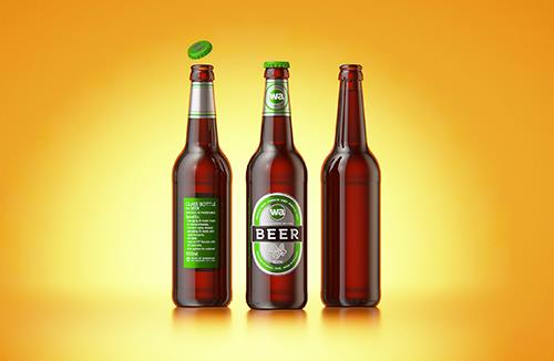 Packaging 3D model of a Beer Brown Glass Bottle 500ml (long neck) with Crown cork and label