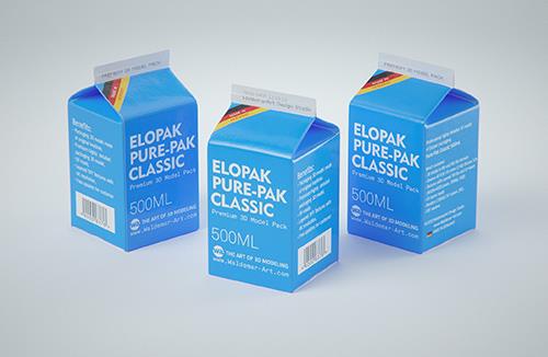 Elopak Pure-Pak Classic 500ml (no opening) Premium carton packaging 3D model pack