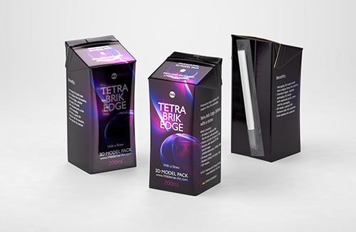Tetra Pack Brick Edge 200ml with a straw carton packaging 3d model pak