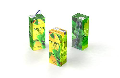 Tetra Pack Brick Slim 200ml with Pull Tab and a packaged straw package 3d model pak