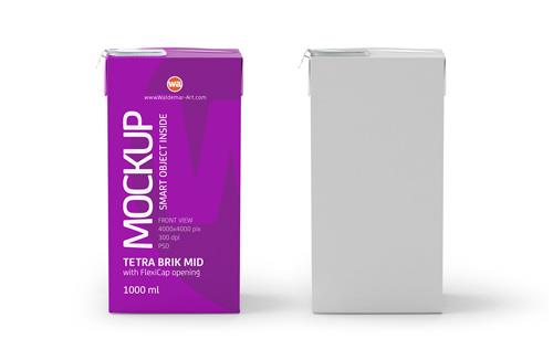 Tetra Pack Brick Mid 1000ml with FlexiCap PSD Mockup Front View